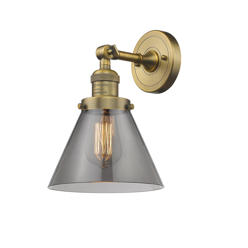 Cone 2 Light Tiltable Bath Vanity Light, 6 Watt Vinage LED Bulb, Smoked, Brushed Brass