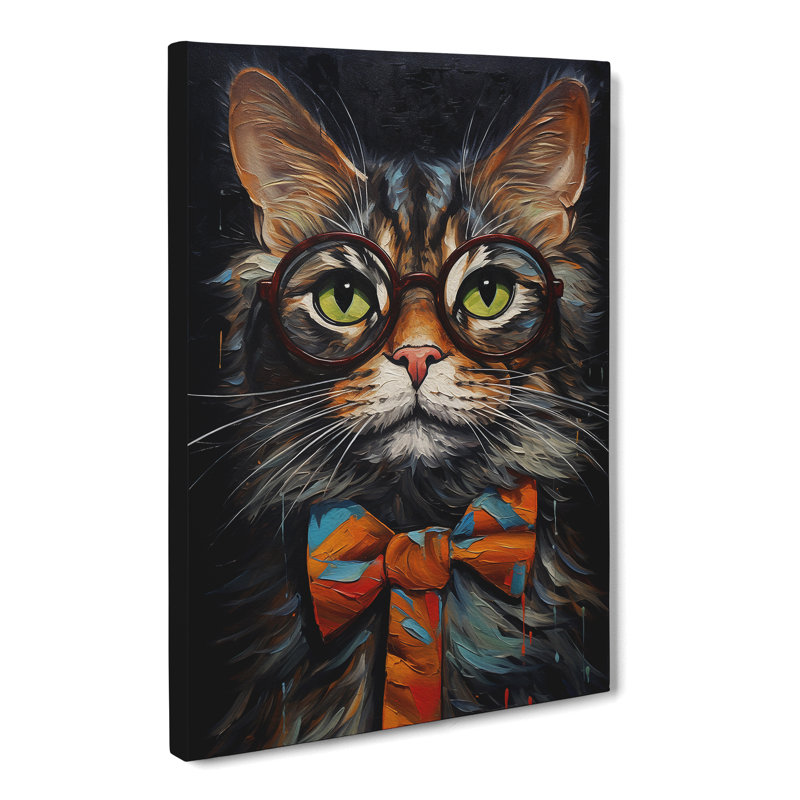 Cat With Glasses No.4 - Print on Canvas, 76cm H x 50cm W x 3cm D