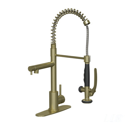 Commercial Single Handle Kitchen Sink Faucet with Brushed Gold Pull Down Sprayer, Heavy Duty and Stylish Design
