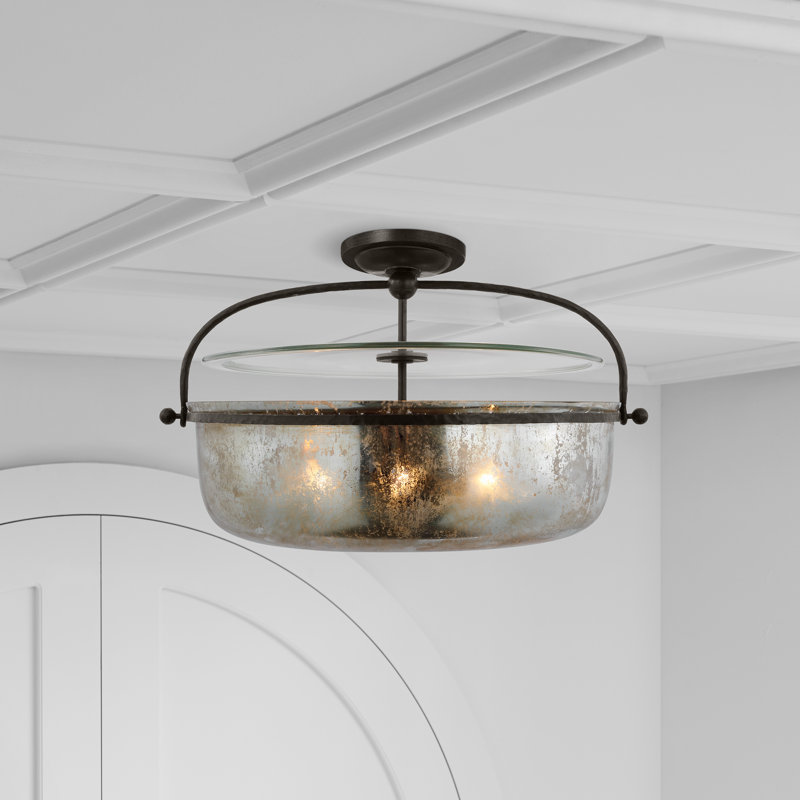 Lorford 3 - Light Semi Flush Mount, Aged Iron, Antique Mercury