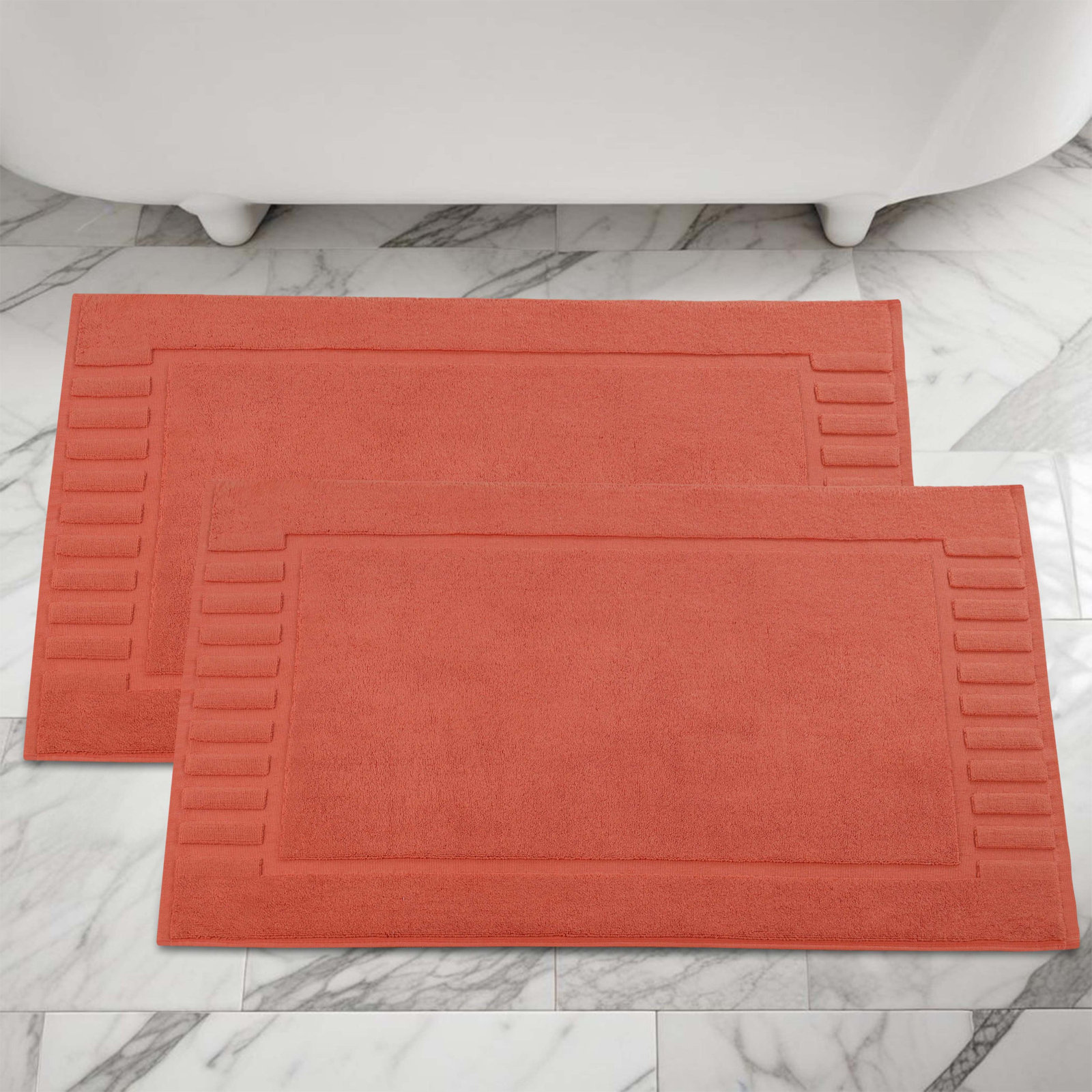 Pardue Cotton Bath Mat, Coral, Geometric