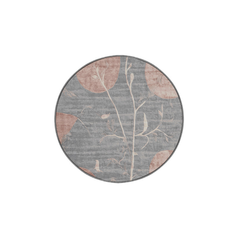 Tapis gris soyeux et moelleux, Rond 7 pi