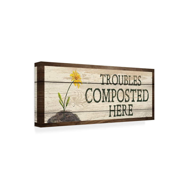 Art mural sur toile tendue - "Trouble composté ici" par Gail Fraser pour décoration de salon, de chambre à coucher ou de bureau - 20 x 47