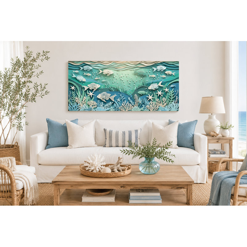 Sea Life - Impression sur toile tendue, 27.5" H x 55" W x 1.5" D