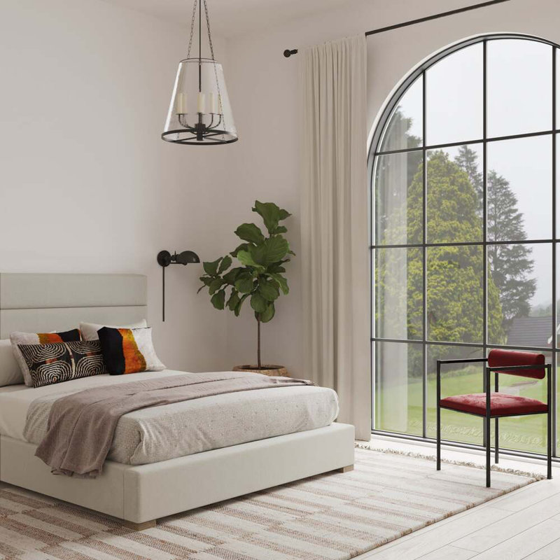 Boyd Upholstered Bed, Box Weave Linen Pumice, Full, Ebony