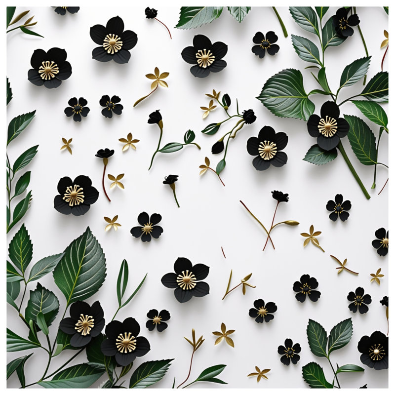 Black Paper Flowers Quilted Bedspread All Sizes, Twin