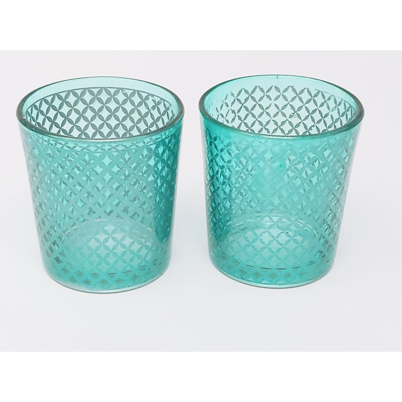Porte-votive en verre à treillis, Bleu aqua