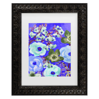 Bolog Ania Zwara  Green Anemones On Cobalt Blue Matted Framed Art