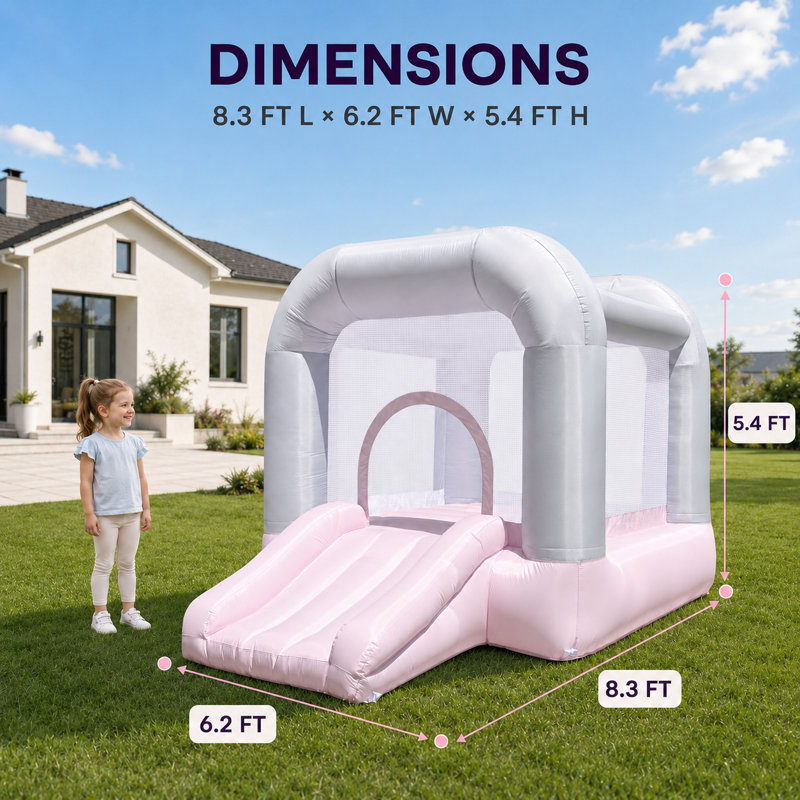 Château gonflable rose avec ventilateur, château gonflable avec glissoire pour les parties intérieures / extérieures pour enfants / tout-petits