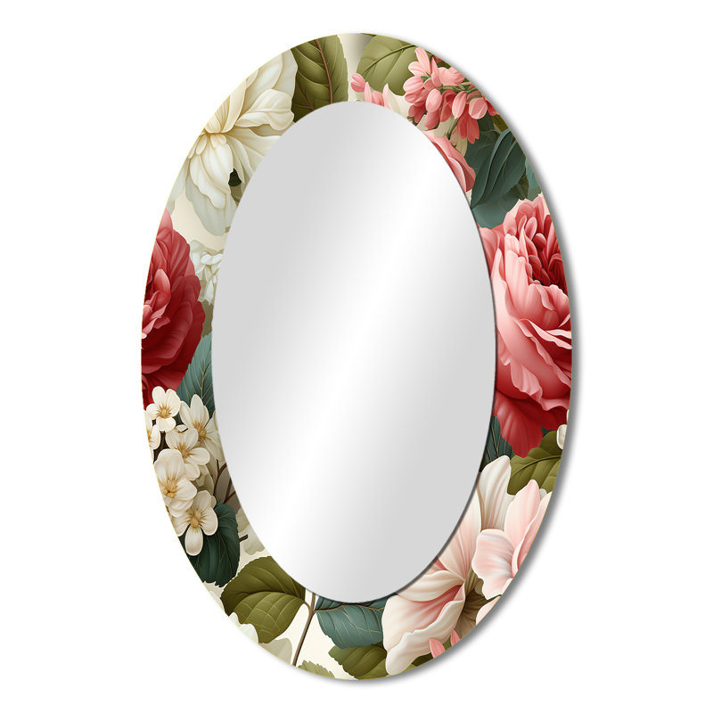 Sylvere - Miroir décoratif floral ovale sur métal, H 36 po x l 24 po