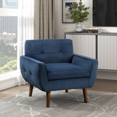 Navy Blue Accent Chair Upholstered Velvet Cushion Seat Back Tufted Contemporary Living Room Furniture 1pc, Color: Navy, Material: Plywood, Size: 34L x 29W x 31H inches, Weight: 47lbs