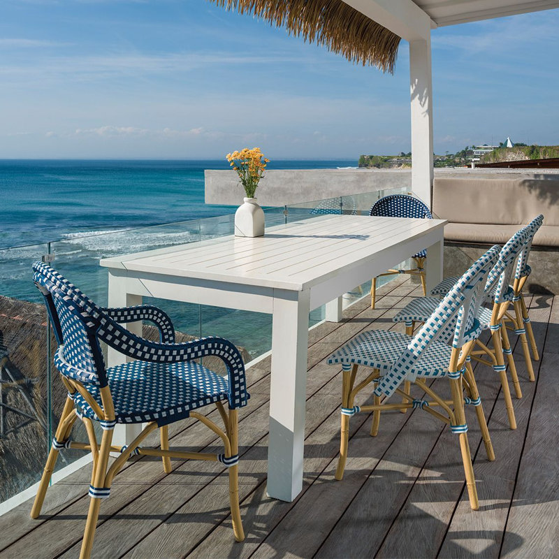 Café Side Chair (Stacking), Rattan, Café White/French Blue