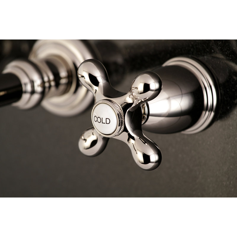 Robinet de salle de bain mural 3 trous Kingston Brass English Country, Nickel poli