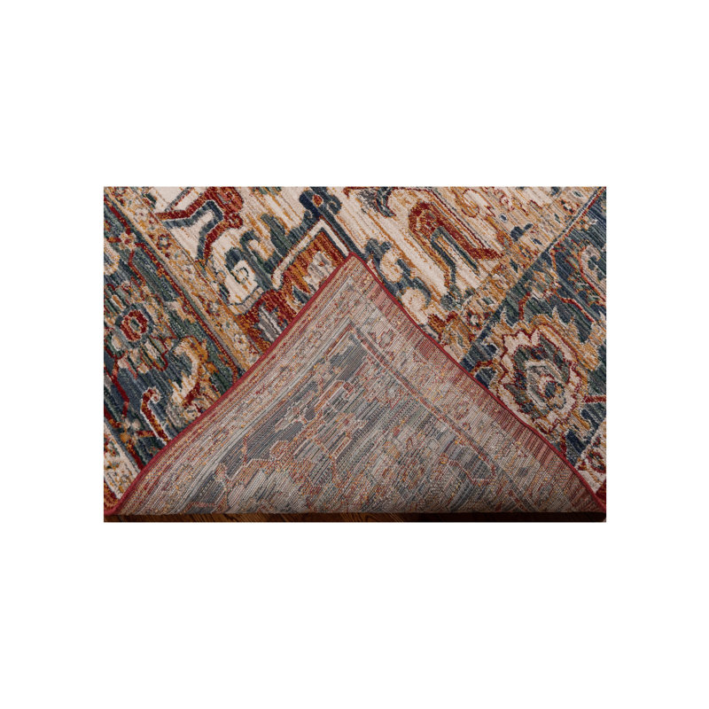 Oriental Machine-Made Red/Blue Area Rug, Rectangle 5'3" x 8'