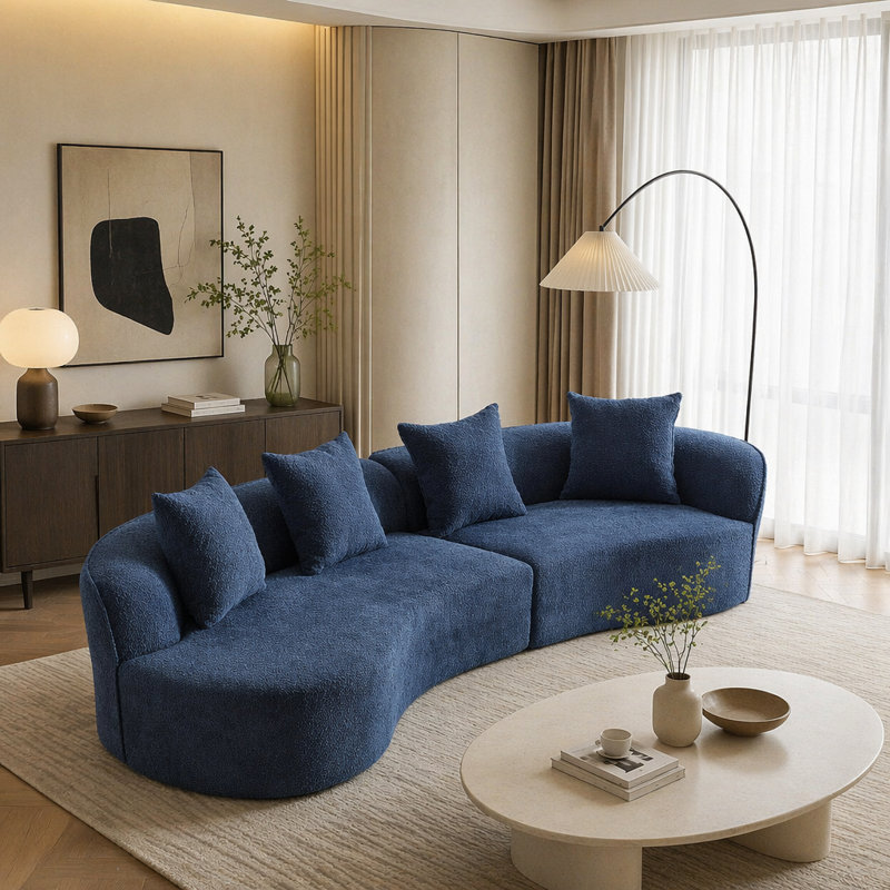Canapé modulaire incurvé en tissu 126 po, Boucle bleu marine