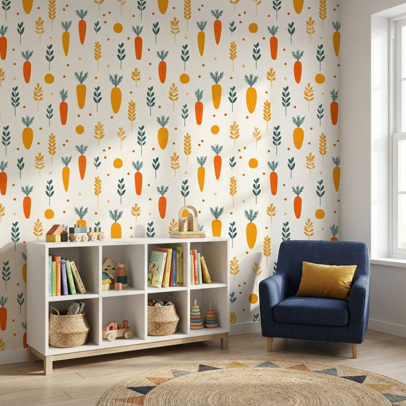 Papier peint amovible avec motif de feuilles de carottes
