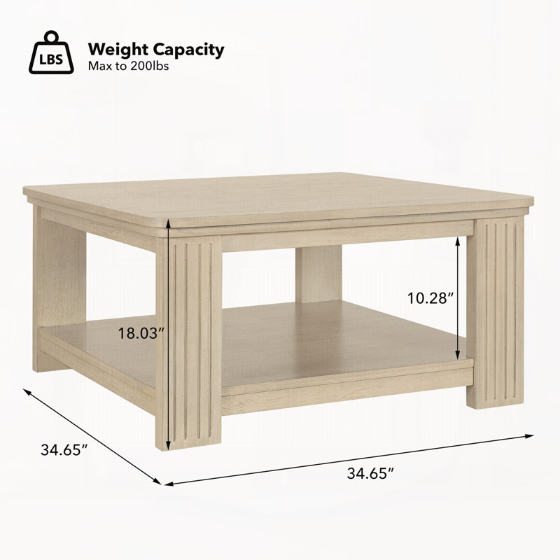 Table basse carrée avec tablette de rangement à 2 niveaux, table basse en bois naturel pour le salon