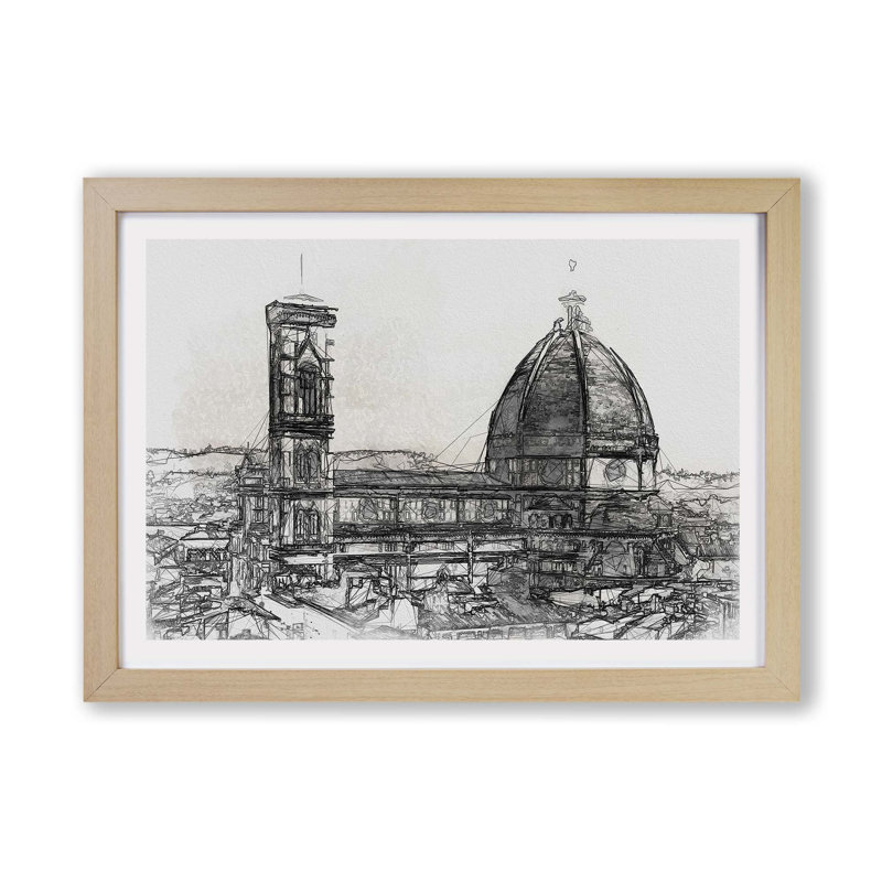 Florence Cathedral in Italy - Framed Print, 24cm H x 33cm W x 2cm D, Oak