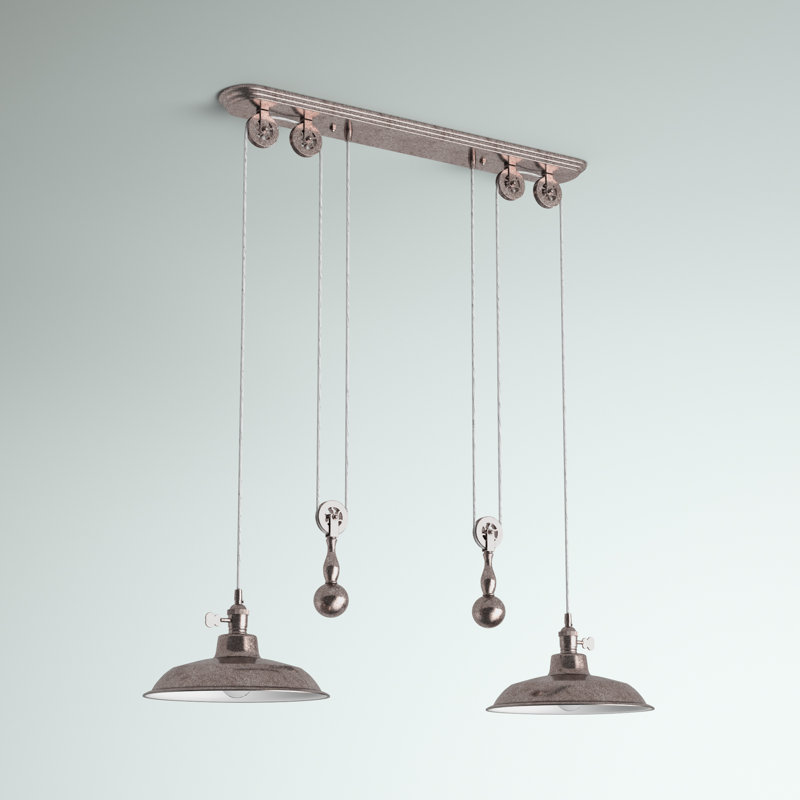 Luminaire suspendu en forme de dôme pour îlot de cuisine à 2 lumières Pulley, Argent terni