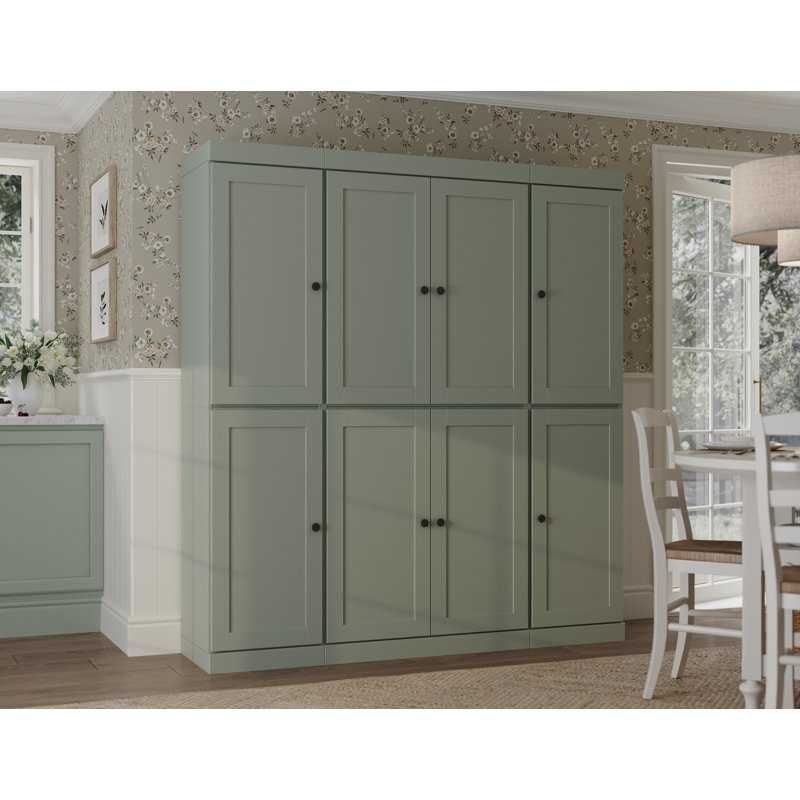 Garde-manger 100% en bois massif 65 po avec portes Shaker et tablettes réglables, Sauge