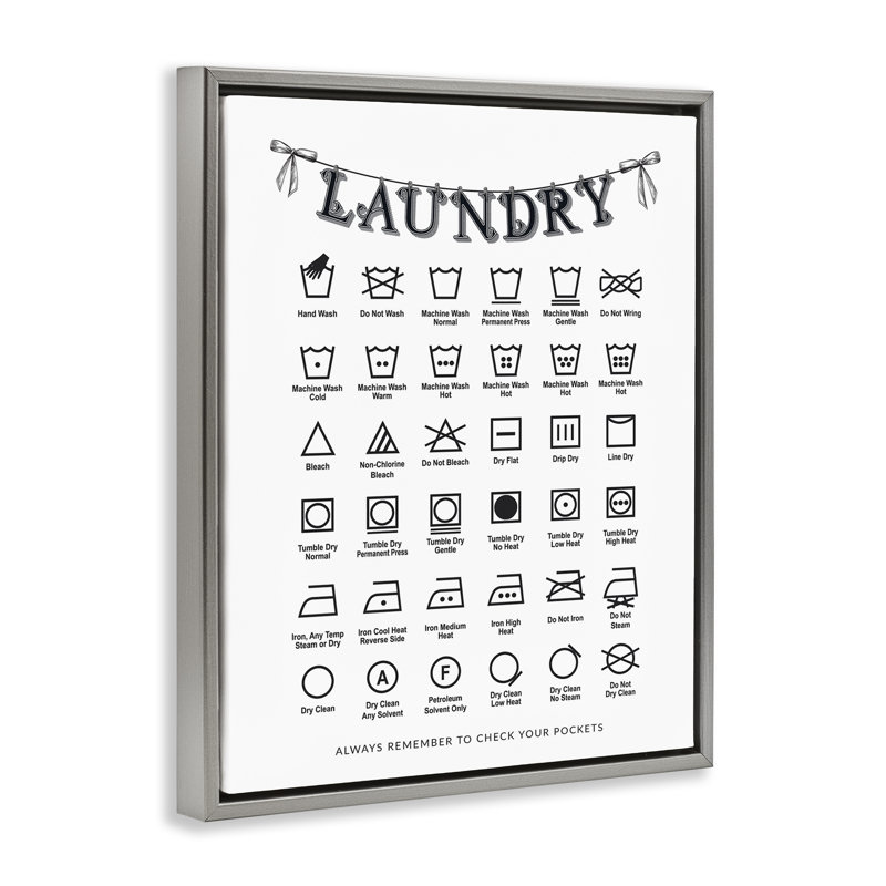 Cadre flottant de style rétro avec symboles de lessive, design par lettré et doublé, H 21 po x l 17 po, Gris