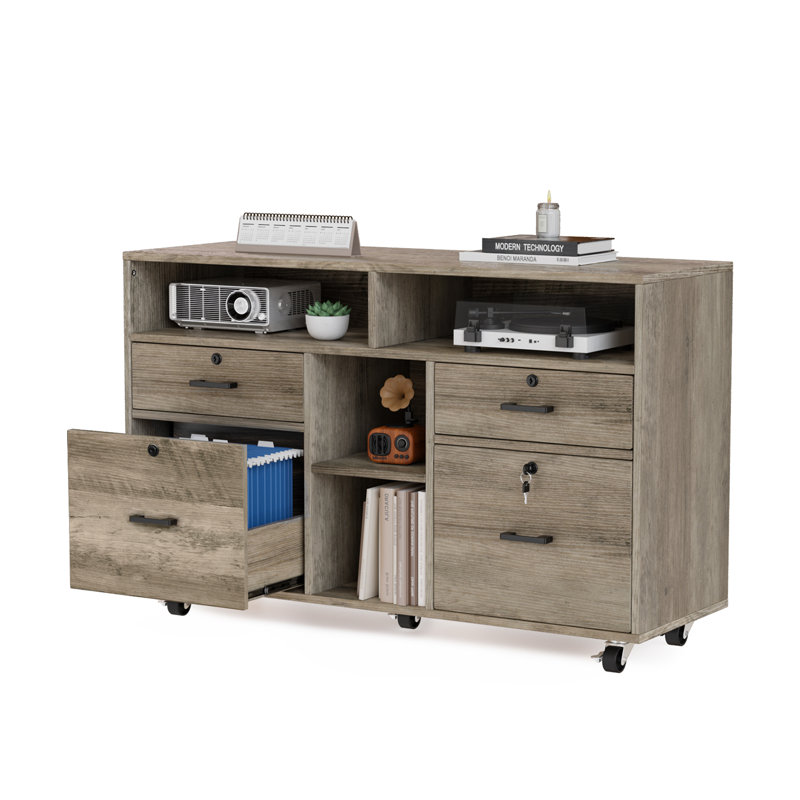 Audri 40.95'' Wide 4 -Drawer Mobile File Cabinet, Washed Gray