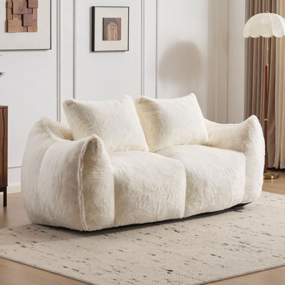  Soft Fluffy Loveseat Bean Bag Sofa, Oversized Chase Lounge Chair Indoor For Living Room Bedroom, No Assembly Required Cozy Reading Chair With Pillows