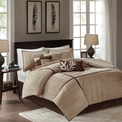 Édredon beige en faux suède double - rembourrage 8 oz / yd2 7 pièces, literie élégante