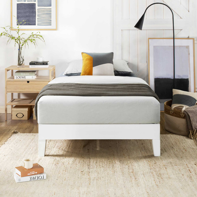 Lit plateforme en bois massif Amaryn, Simple, Blanc
