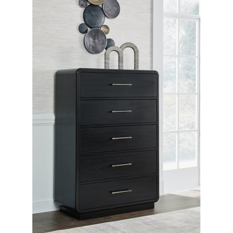Black Contemporary 5-Drawer Chest with Dovetail Drawer