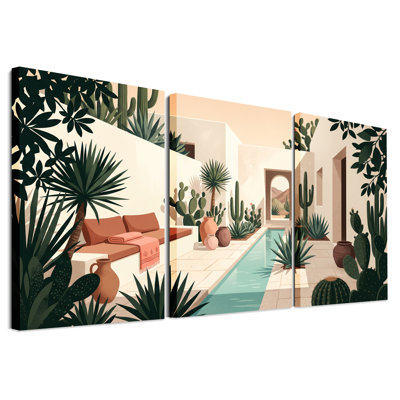 «Desert Cacti and Agave in Courtyard», ensemble de 3 toiles sur toile