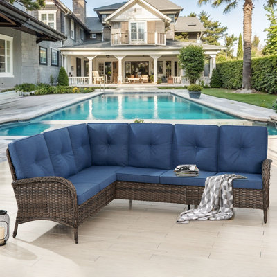 Valierius L-Shaped Outdoor Sectional Sofa Set, PE Wicker Couch With Water-Resistant Olefin Cushions