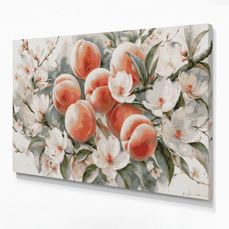 Art sur toile beige, fruit et pêche, H 20 po x l 30 po