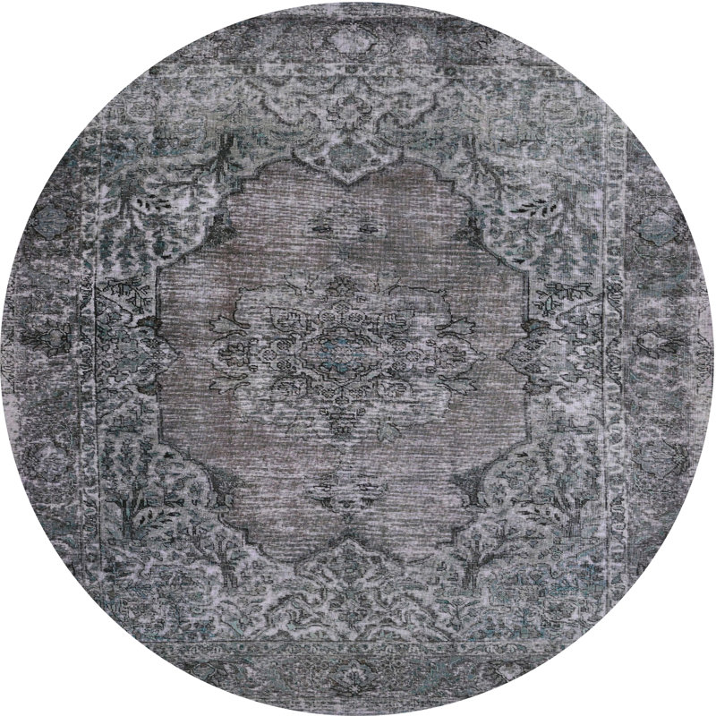 Tapis gris/zone noire contemporaine, Rond 3 pi