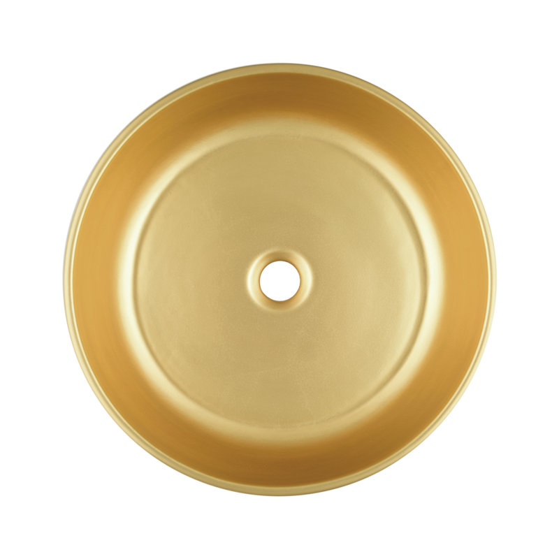 Bliss 16" Round Fireclay Vessel Bathroom Sink, Matte Gold