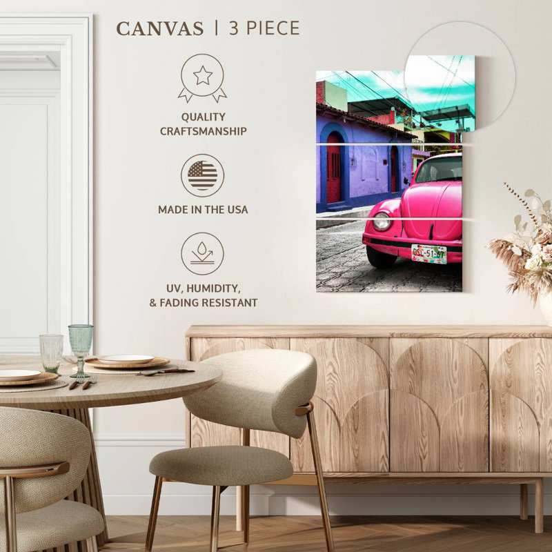 Mehar Pink VW Beetle Car, 38" H x 24" W