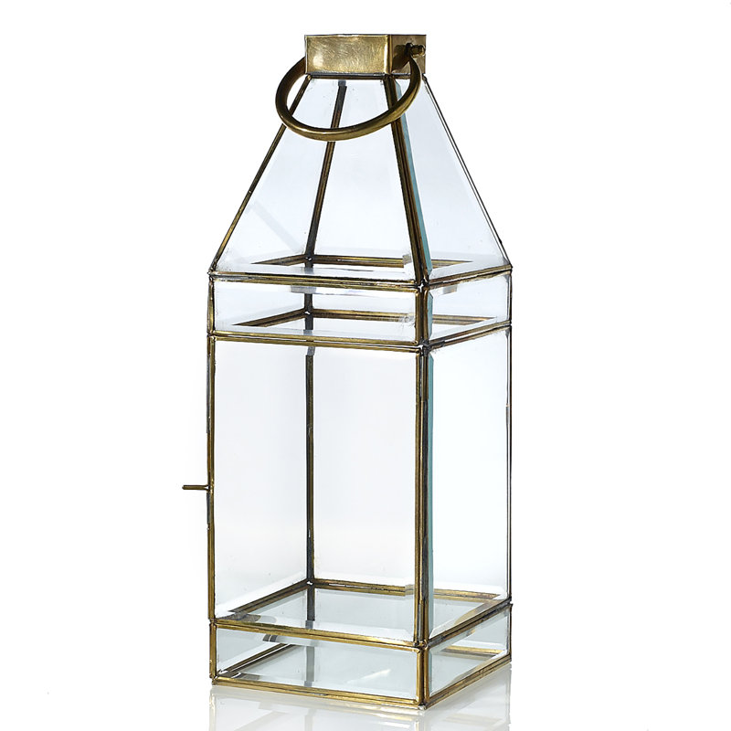 Lanterne de table en verre 13 po, H 18 po x l 6,5 po x P 6,5 po