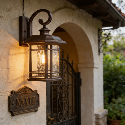 Applique murale d'extérieur avec verre ondulé Finish, luminaire extérieur imperméable de 17 pouces pour porche, garage, patio et porte d'entrée