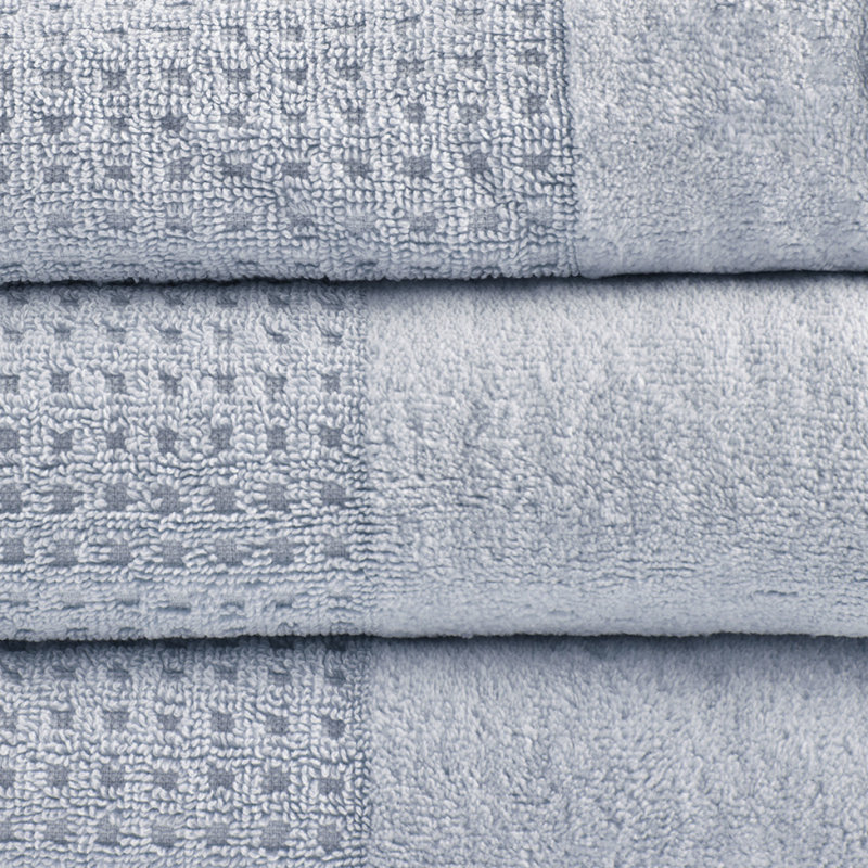 Cotton Waffle Jacquard Antimicrobial Bath Towel 6 Piece Set, Blue