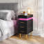 Bedside Table with 3 Drawers, Bedside Cabinet with Push-Pull Top & RGB LED Light, Wooden Side Cabinet with UK Charging Station 1AC/2USB, Slim Storage Nightstand for Bedroom Living Room, UK Plug-933315115