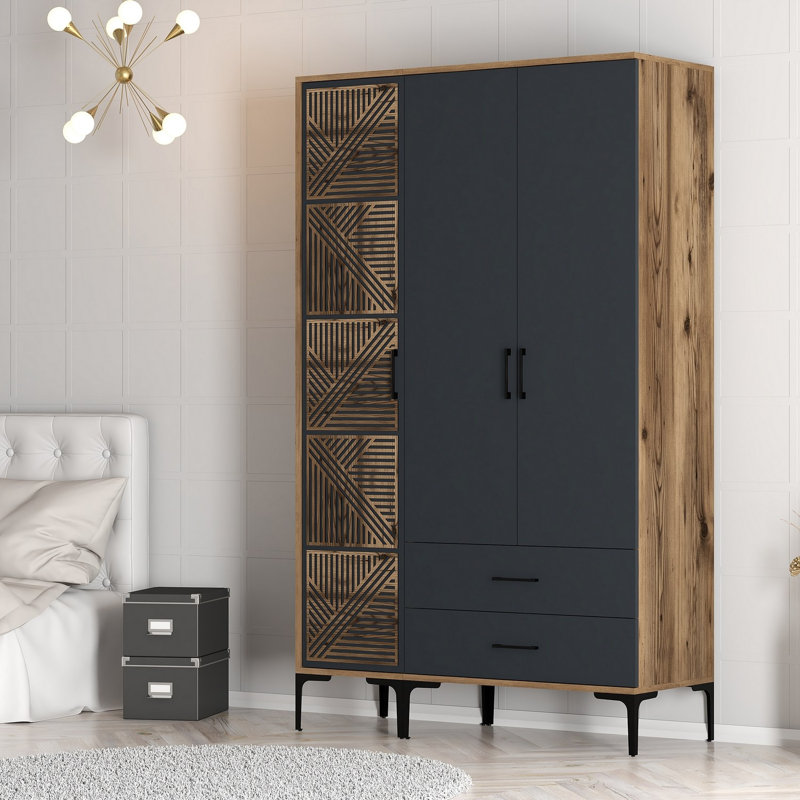 Berend 3 Door Manufactured Wood Wardrobe, Walnut/Anthracite
