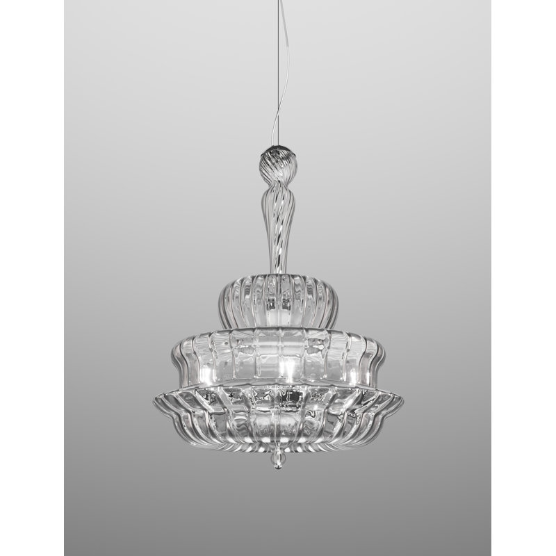 Novecento Suspension G Crystal Striped Glass Glossy Chrome E12 Ul, Crystal Striped Glass