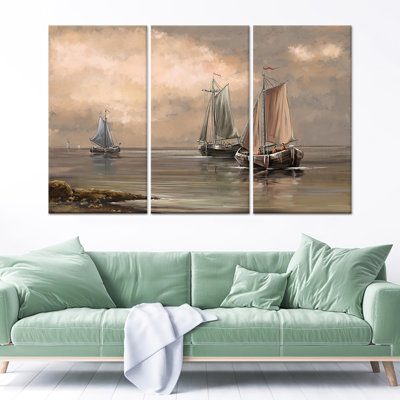 Impression de toile de bateau de pêcheur: art mural de cuisine côtière, toile tendue 3P