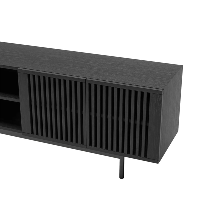 Mid-Century Modern TV Stand, Pre-Assembled, Black, 21.65"H x 62.99"L x 15.75"W