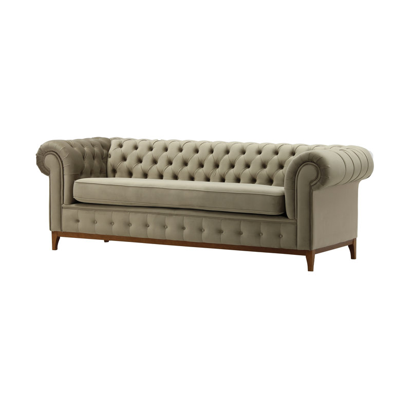 Fryar Velvet Sofa, Light Grey, Brown, 3