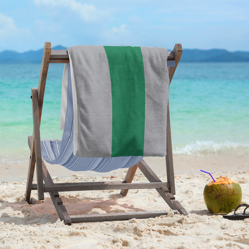 Vancouver Lightweight Beach Towel, Cool Gray/Green/Cool Gray, Poly/Cotton