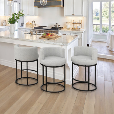 26" Swivel Bar Stools With Arms and Footrest, Upholstered Cushion Seat