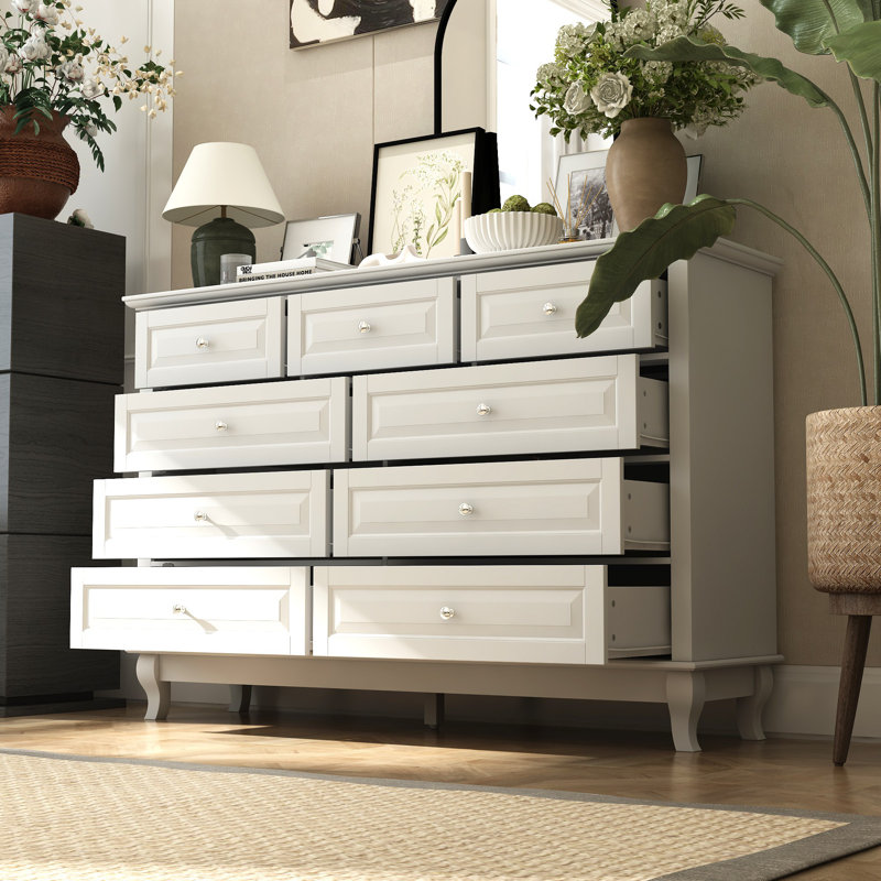 9-Drawer Dresser With Elegent Style, White