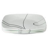 Dinner Plates Set, Triple Layer Glass And Chip Resistant, Lightweight Square 10-1/2-Inch Plates, (Simple Lines/ 6-Piece)