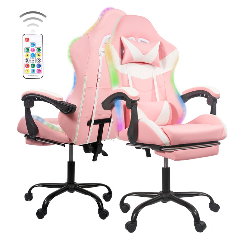 Fauteuil de jeu avec contrôle de la lumière DEL, dossier réglable et inclinable pivotant à hauteur de siège, fauteuil de jeu vidéo ergonomique de bureau de course avec repose-pieds et soutien lombaire.